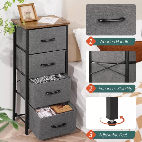 Yoobure Dresser with 4 Storage Drawers Tall Fabric Drawer Organizer Unit for Bedroom Small Dressers ampamp Chests of Drawers Vertical Dressers Storage Tower Closet Living Room Hallway EntrywayGray  Autumn Brown