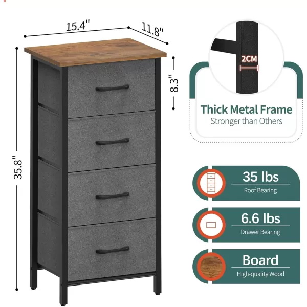 Yoobure Dresser with 4 Storage Drawers Tall Fabric Drawer Organizer Unit for Bedroom Small Dressers ampamp Chests of Drawers Vertical Dressers Storage Tower Closet Living Room Hallway EntrywayGray  Autumn Brown