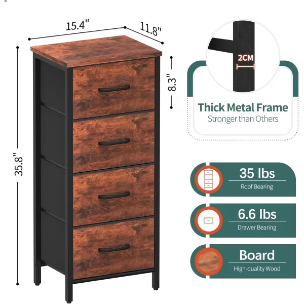 Yoobure Dresser with 4 Storage Drawers Tall Fabric Drawer Organizer Unit for Bedroom Small Dressers ampamp Chests of Drawers Vertical Dressers Storage Tower Closet Living Room Hallway EntrywayBerry Brown