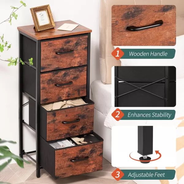 Yoobure Dresser with 4 Storage Drawers Tall Fabric Drawer Organizer Unit for Bedroom Small Dressers ampamp Chests of Drawers Vertical Dressers Storage Tower Closet Living Room Hallway EntrywayBerry Brown