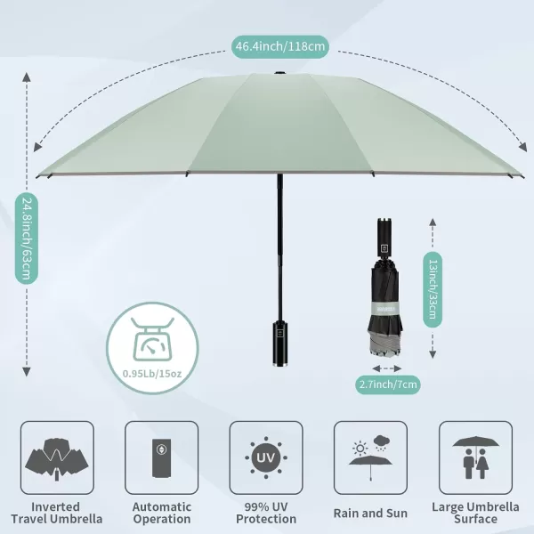 Yoobure Inverted Travel Umbrella Automatic Umbrellas for Rain Windproof Compact Umbrella with Reflective Stripe Folding Sun Umbrella UV Umbrella Portable Large Umbrella for Backpack LightweightMint Green