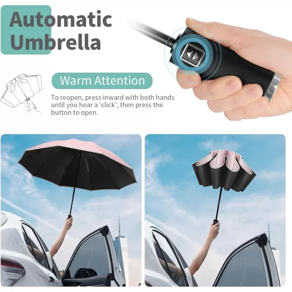 Yoobure Inverted Travel Umbrella Automatic Umbrellas for Rain Windproof Compact Umbrella with Reflective Stripe Folding Sun Umbrella UV Umbrella Portable Large Umbrella for Backpack LightweightPink