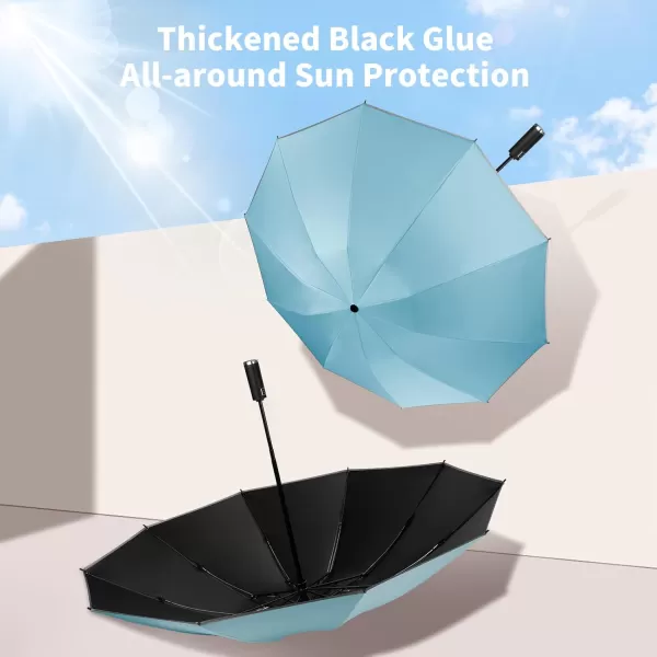 Yoobure Inverted Travel Umbrella Automatic Umbrellas for Rain Windproof Compact Umbrella with Reflective Stripe Folding Sun Umbrella UV Umbrella Portable Large Umbrella for Backpack LightweightSky Blue