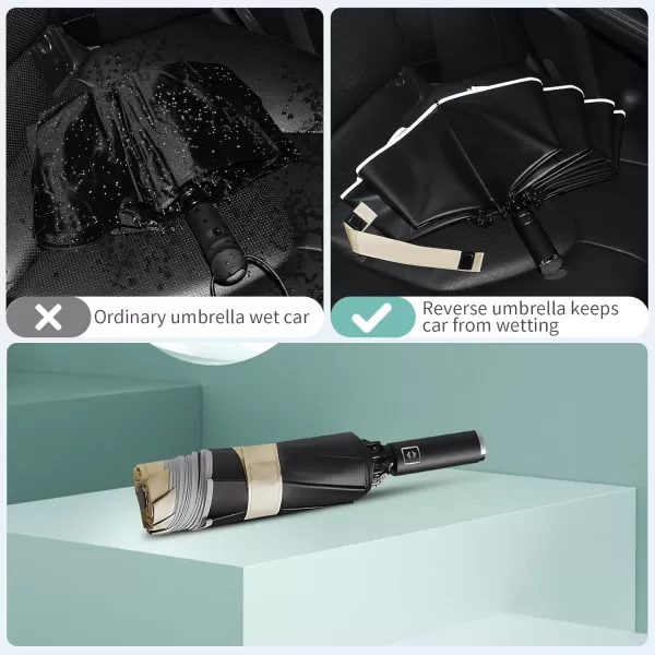 Yoobure Inverted Travel Umbrella Automatic Umbrellas for Rain Windproof Compact Umbrella with Reflective Stripe Folding Sun Umbrella UV Umbrella Portable Large Umbrella for Backpack LightweightYellow