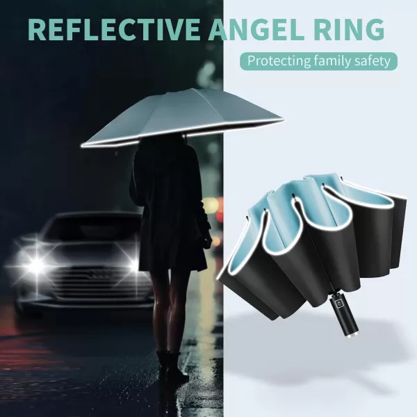 Yoobure Inverted Travel Umbrella Automatic Umbrellas for Rain Windproof Compact Umbrella with Reflective Stripe Folding Sun Umbrella UV Umbrella Portable Large Umbrella for Backpack LightweightSky Blue