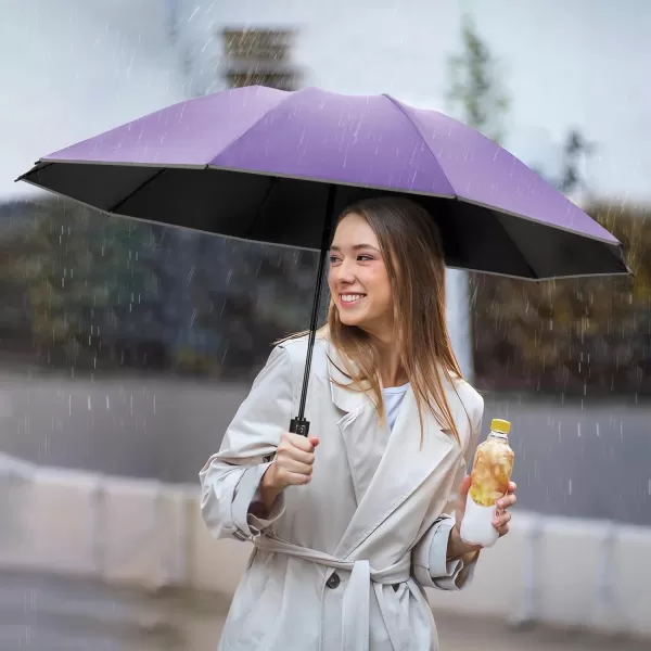 Yoobure Inverted Travel Umbrella Automatic Umbrellas for Rain Windproof Compact Umbrella with Reflective Stripe Folding Sun Umbrella UV Umbrella Portable Large Umbrella for Backpack LightweightPurple