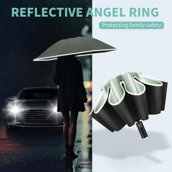 Yoobure Inverted Travel Umbrella Automatic Umbrellas for Rain Windproof Compact Umbrella with Reflective Stripe Folding Sun Umbrella UV Umbrella Portable Large Umbrella for Backpack LightweightMint Green