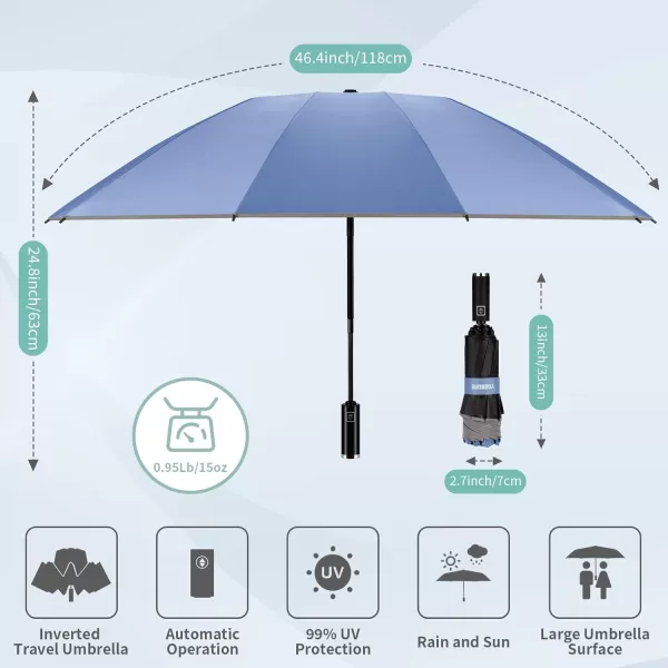 Yoobure Inverted Travel Umbrella Automatic Umbrellas for Rain Windproof Compact Umbrella with Reflective Stripe Folding Sun Umbrella UV Umbrella Portable Large Umbrella for Backpack LightweightBlue