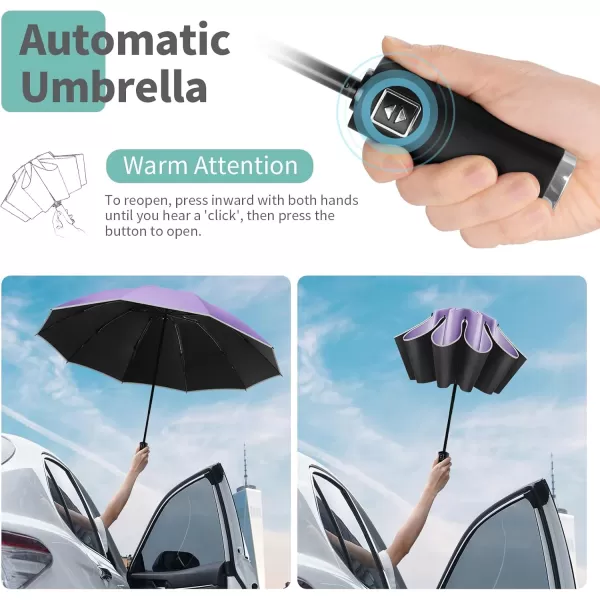 Yoobure Inverted Travel Umbrella Automatic Umbrellas for Rain Windproof Compact Umbrella with Reflective Stripe Folding Sun Umbrella UV Umbrella Portable Large Umbrella for Backpack LightweightPurple