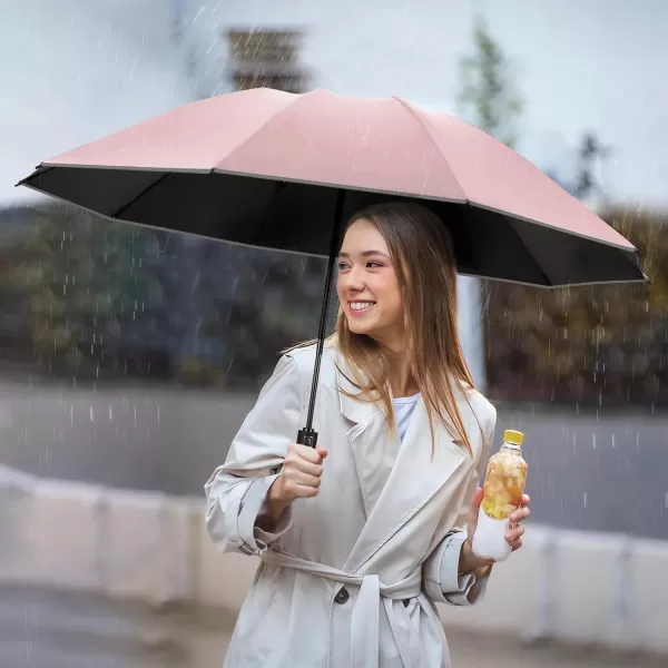 Yoobure Inverted Travel Umbrella Automatic Umbrellas for Rain Windproof Compact Umbrella with Reflective Stripe Folding Sun Umbrella UV Umbrella Portable Large Umbrella for Backpack LightweightPink