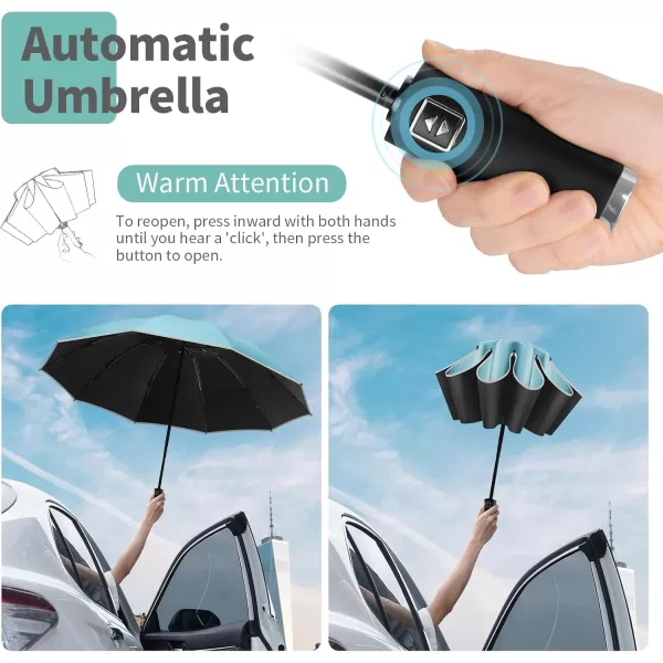 Yoobure Inverted Travel Umbrella Automatic Umbrellas for Rain Windproof Compact Umbrella with Reflective Stripe Folding Sun Umbrella UV Umbrella Portable Large Umbrella for Backpack LightweightSky Blue