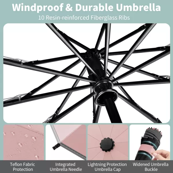 Yoobure Inverted Travel Umbrella Automatic Umbrellas for Rain Windproof Compact Umbrella with Reflective Stripe Folding Sun Umbrella UV Umbrella Portable Large Umbrella for Backpack LightweightPink