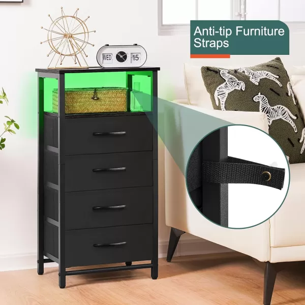 Yoobure Night Stand with Charging Station 16 Colors LED Nightstand with USB Ports and Outlets End Table with 3 Fabric Drawers and Storage Shelf Bedside Tables Small Dresser for Small Space BrownBlack
