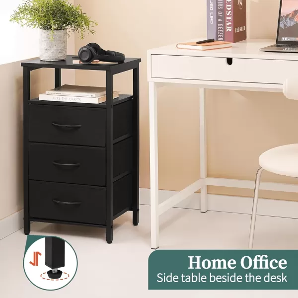 Yoobure Night Stand with Charging Station 16 Colors LED Nightstand with USB Ports and Outlets End Table with 3 Fabric Drawers and Storage Shelf Bedside Tables Small Dresser for Small Space BrownBlack