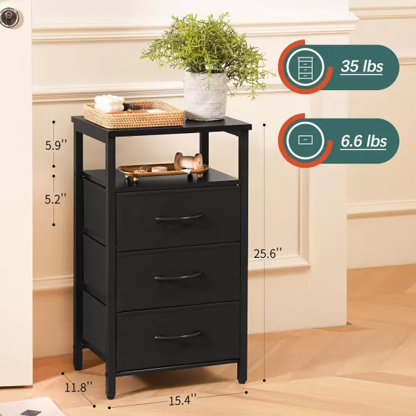 Yoobure Night Stand with Charging Station 16 Colors LED Nightstand with USB Ports and Outlets End Table with 3 Fabric Drawers and Storage Shelf Bedside Tables Small Dresser for Small Space BrownBlack