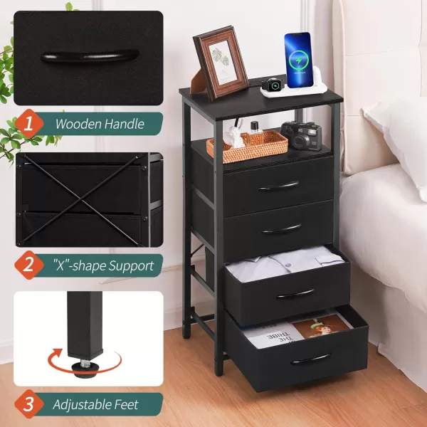 Yoobure Night Stand with Charging Station 16 Colors LED Nightstand with USB Ports and Outlets End Table with 3 Fabric Drawers and Storage Shelf Bedside Tables Small Dresser for Small Space BrownBlack