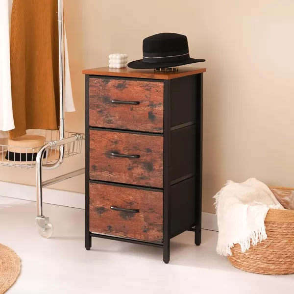 Yoobure Nightstand with 3 Fabric Drawers Storage Drawers Small Dresser for Bedroom Night Stands Bedside Tables Closet Drawers Dressers ampamp Chests Organizer Unit Fabric Dresser for Hallway College DormBerry Brown