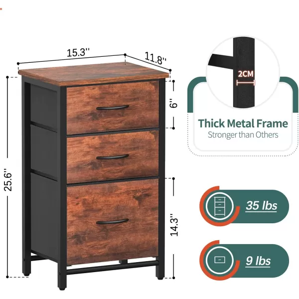 Yoobure Nightstand with 3 Fabric Drawers Storage Drawers Small Dresser for Bedroom Night Stands Bedside Tables Closet Drawers Dressers ampamp Chests Organizer Unit Fabric Dresser for Hallway College DormBerry Brown