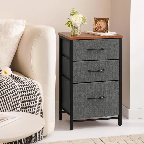 Yoobure Nightstand with 3 Fabric Drawers Storage Drawers Small Dresser for Bedroom Night Stands Bedside Tables Closet Drawers Dressers ampamp Chests Organizer Unit Fabric Dresser for Hallway College DormGrey