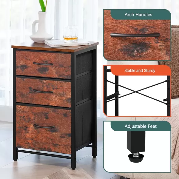 Yoobure Nightstand with 3 Fabric Drawers Storage Drawers Small Dresser for Bedroom Night Stands Bedside Tables Closet Drawers Dressers ampamp Chests Organizer Unit Fabric Dresser for Hallway College DormBerry Brown