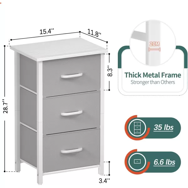 Yoobure Nightstand with 3 Fabric Drawers Storage Drawers Small Dresser for Bedroom Night Stands Bedside Tables Closet Drawers Dressers ampamp Chests Organizer Unit Fabric Dresser for Hallway College DormLight Grey