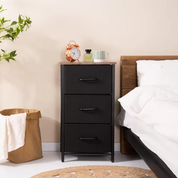 Yoobure Nightstand with 3 Fabric Drawers Storage Drawers Small Dresser for Bedroom Night Stands Bedside Tables Closet Drawers Dressers ampamp Chests Organizer Unit Fabric Dresser for Hallway College DormBlack
