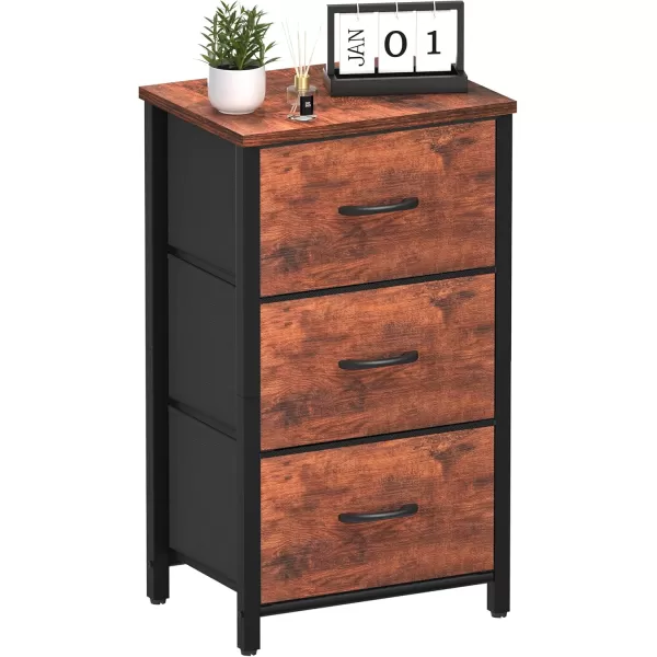 Yoobure Nightstand with 3 Fabric Drawers Storage Drawers Small Dresser for Bedroom Night Stands Bedside Tables Closet Drawers Dressers ampamp Chests Organizer Unit Fabric Dresser for Hallway College DormBerry Brown