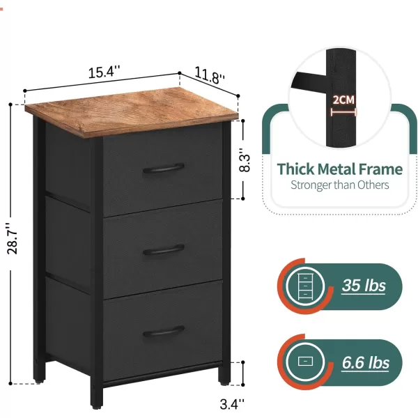 Yoobure Nightstand with 3 Fabric Drawers Storage Drawers Small Dresser for Bedroom Night Stands Bedside Tables Closet Drawers Dressers ampamp Chests Organizer Unit Fabric Dresser for Hallway College DormBlack