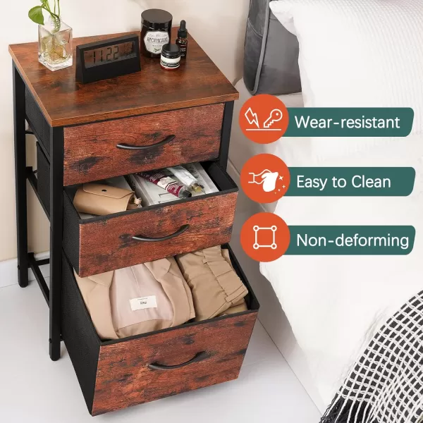 Yoobure Nightstand with 3 Fabric Drawers Storage Drawers Small Dresser for Bedroom Night Stands Bedside Tables Closet Drawers Dressers ampamp Chests Organizer Unit Fabric Dresser for Hallway College DormBerry Brown