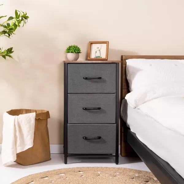 Yoobure Nightstand with 3 Fabric Drawers Storage Drawers Small Dresser for Bedroom Night Stands Bedside Tables Closet Drawers Dressers ampamp Chests Organizer Unit Fabric Dresser for Hallway College DormGrey