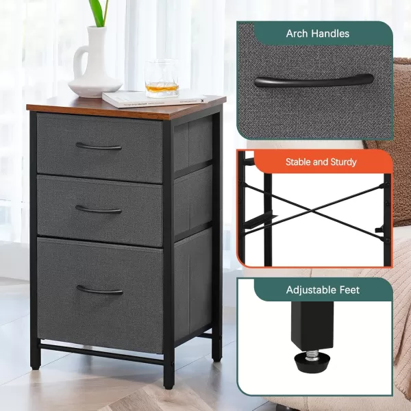 Yoobure Nightstand with 3 Fabric Drawers Storage Drawers Small Dresser for Bedroom Night Stands Bedside Tables Closet Drawers Dressers ampamp Chests Organizer Unit Fabric Dresser for Hallway College DormGrey