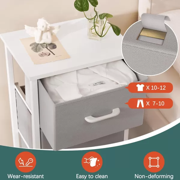 Yoobure Nightstand with 3 Fabric Drawers Storage Drawers Small Dresser for Bedroom Night Stands Bedside Tables Closet Drawers Dressers ampamp Chests Organizer Unit Fabric Dresser for Hallway College DormLight Grey