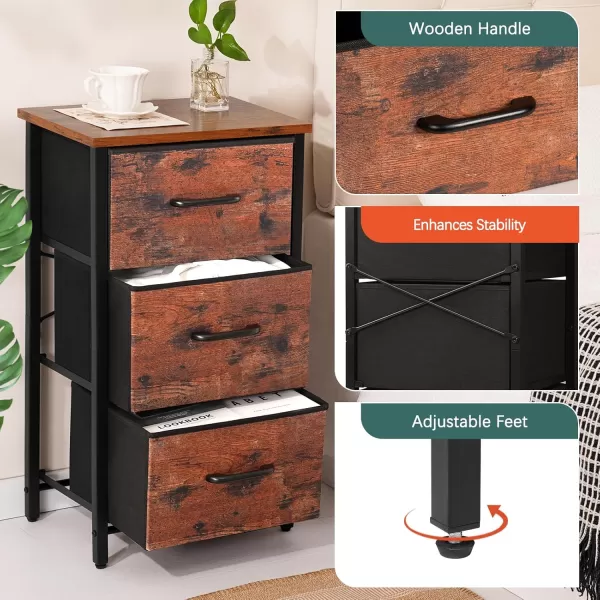Yoobure Nightstand with 3 Fabric Drawers Storage Drawers Small Dresser for Bedroom Night Stands Bedside Tables Closet Drawers Dressers ampamp Chests Organizer Unit Fabric Dresser for Hallway College DormBerry Brown