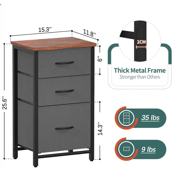 Yoobure Nightstand with 3 Fabric Drawers Storage Drawers Small Dresser for Bedroom Night Stands Bedside Tables Closet Drawers Dressers ampamp Chests Organizer Unit Fabric Dresser for Hallway College DormGrey