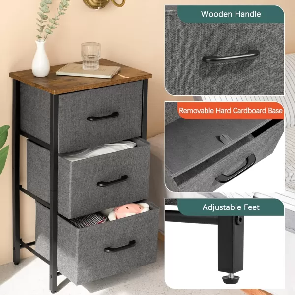 Yoobure Nightstand with 3 Fabric Drawers Storage Drawers Small Dresser for Bedroom Night Stands Bedside Tables Closet Drawers Dressers ampamp Chests Organizer Unit Fabric Dresser for Hallway College DormGrey