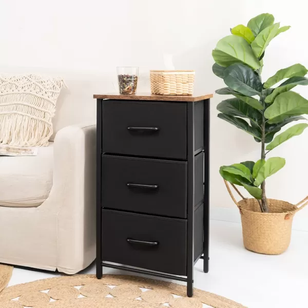 Yoobure Nightstand with 3 Fabric Drawers Storage Drawers Small Dresser for Bedroom Night Stands Bedside Tables Closet Drawers Dressers ampamp Chests Organizer Unit Fabric Dresser for Hallway College DormBlack