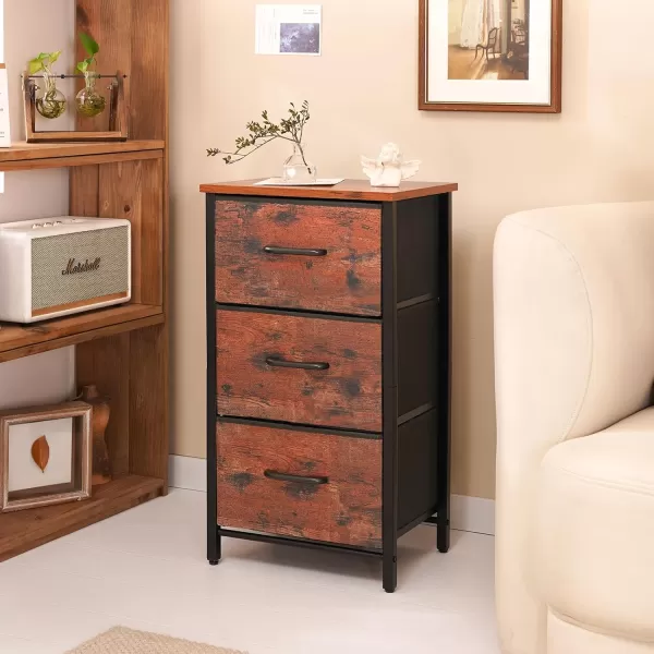 Yoobure Nightstand with 3 Fabric Drawers Storage Drawers Small Dresser for Bedroom Night Stands Bedside Tables Closet Drawers Dressers ampamp Chests Organizer Unit Fabric Dresser for Hallway College DormBerry Brown