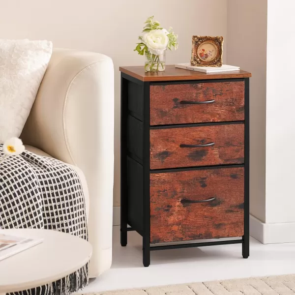 Yoobure Nightstand with 3 Fabric Drawers Storage Drawers Small Dresser for Bedroom Night Stands Bedside Tables Closet Drawers Dressers ampamp Chests Organizer Unit Fabric Dresser for Hallway College DormBerry Brown