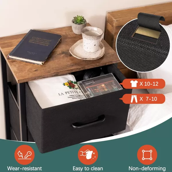 Yoobure Nightstand with 3 Fabric Drawers Storage Drawers Small Dresser for Bedroom Night Stands Bedside Tables Closet Drawers Dressers ampamp Chests Organizer Unit Fabric Dresser for Hallway College DormBlack