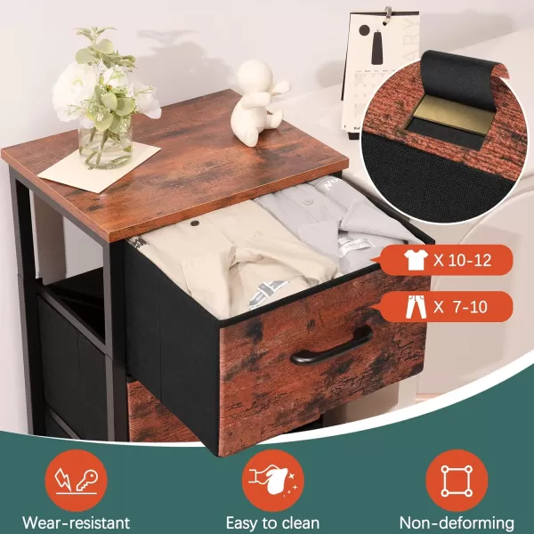 Yoobure Nightstand with 3 Fabric Drawers Storage Drawers Small Dresser for Bedroom Night Stands Bedside Tables Closet Drawers Dressers ampamp Chests Organizer Unit Fabric Dresser for Hallway College DormBerry Brown