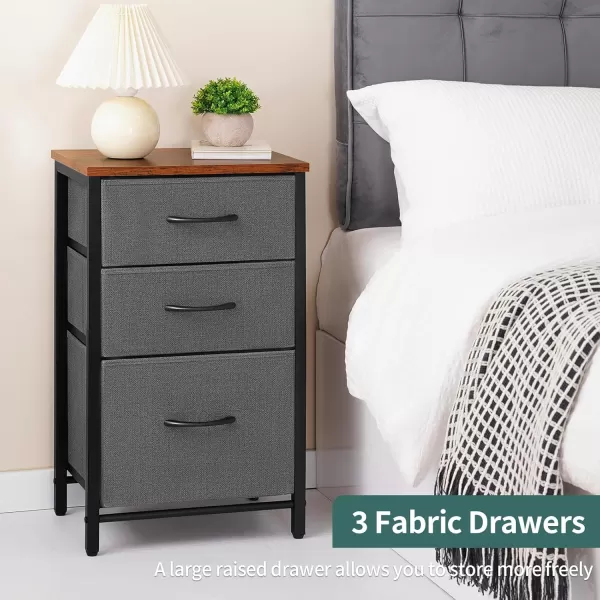 Yoobure Nightstand with 3 Fabric Drawers Storage Drawers Small Dresser for Bedroom Night Stands Bedside Tables Closet Drawers Dressers ampamp Chests Organizer Unit Fabric Dresser for Hallway College DormGrey