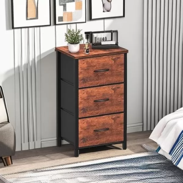 Yoobure Nightstand with 3 Fabric Drawers Storage Drawers Small Dresser for Bedroom Night Stands Bedside Tables Closet Drawers Dressers ampamp Chests Organizer Unit Fabric Dresser for Hallway College DormBerry Brown