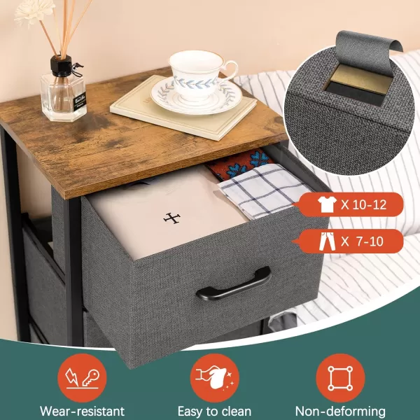 Yoobure Nightstand with 3 Fabric Drawers Storage Drawers Small Dresser for Bedroom Night Stands Bedside Tables Closet Drawers Dressers ampamp Chests Organizer Unit Fabric Dresser for Hallway College DormGrey