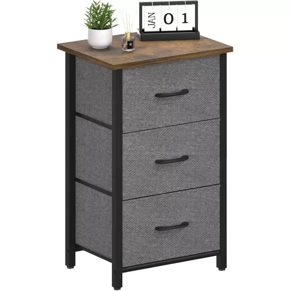Yoobure Nightstand with 3 Fabric Drawers Storage Drawers Small Dresser for Bedroom Night Stands Bedside Tables Closet Drawers Dressers ampamp Chests Organizer Unit Fabric Dresser for Hallway College DormGrey