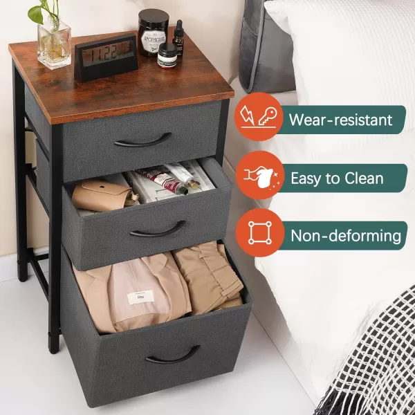 Yoobure Nightstand with 3 Fabric Drawers Storage Drawers Small Dresser for Bedroom Night Stands Bedside Tables Closet Drawers Dressers ampamp Chests Organizer Unit Fabric Dresser for Hallway College DormGrey