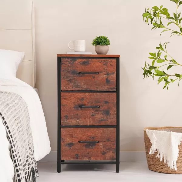 Yoobure Nightstand with 3 Fabric Drawers Storage Drawers Small Dresser for Bedroom Night Stands Bedside Tables Closet Drawers Dressers ampamp Chests Organizer Unit Fabric Dresser for Hallway College DormBerry Brown
