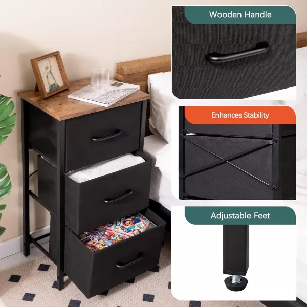 Yoobure Nightstand with 3 Fabric Drawers Storage Drawers Small Dresser for Bedroom Night Stands Bedside Tables Closet Drawers Dressers ampamp Chests Organizer Unit Fabric Dresser for Hallway College DormBlack