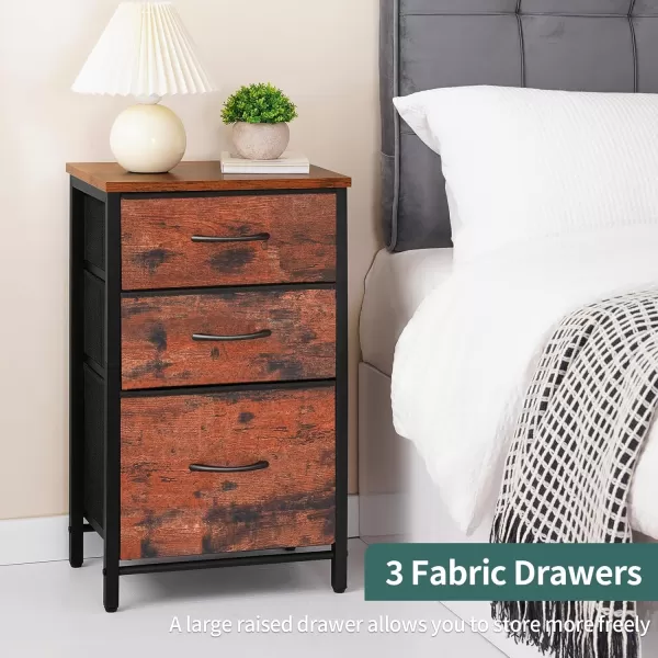 Yoobure Nightstand with 3 Fabric Drawers Storage Drawers Small Dresser for Bedroom Night Stands Bedside Tables Closet Drawers Dressers ampamp Chests Organizer Unit Fabric Dresser for Hallway College DormBerry Brown