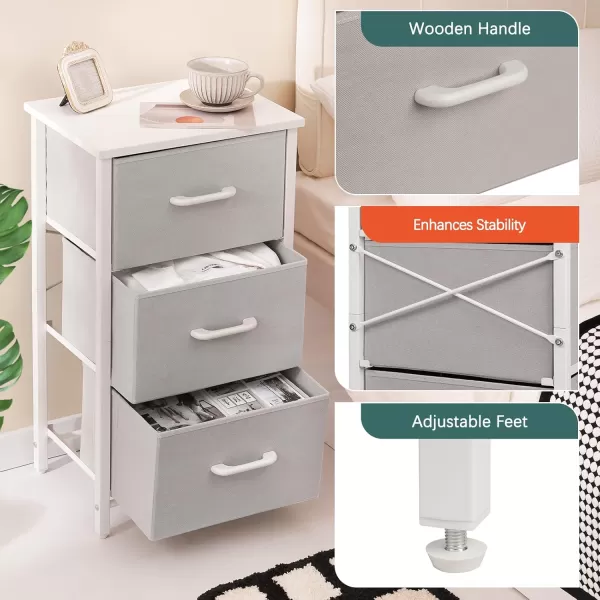 Yoobure Nightstand with 3 Fabric Drawers Storage Drawers Small Dresser for Bedroom Night Stands Bedside Tables Closet Drawers Dressers ampamp Chests Organizer Unit Fabric Dresser for Hallway College DormLight Grey