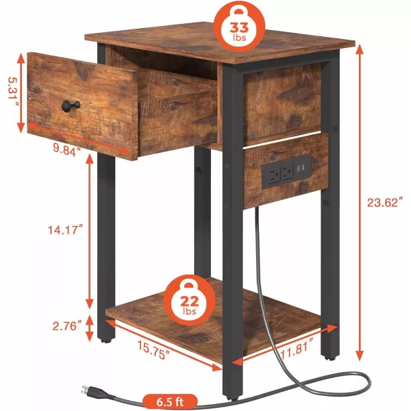 Yoobure Nightstand with Charging Station Side Table End Table with Large Drawer and Storage Shelf Bed Side TableNight Stand with USB Ports ampamp Outlets Rustic Bedside Tables for Bedroom Living RoomBrown